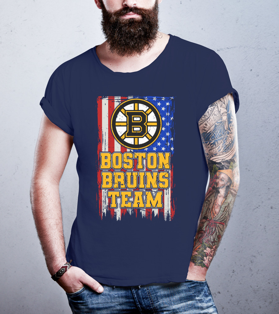 Boston Bruins Team American Flag T-Shirt