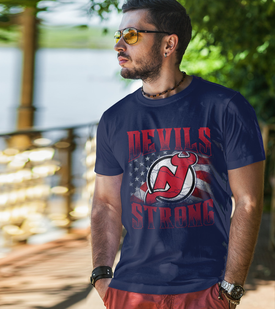 New Jersey Devils Strong Usa Flag T-Shirt