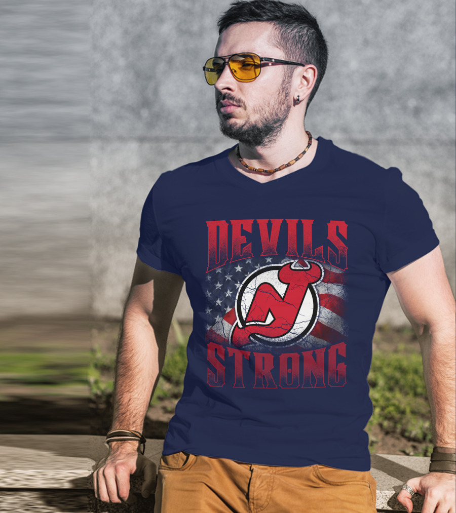 New Jersey Devils Strong Usa Flag T-Shirt