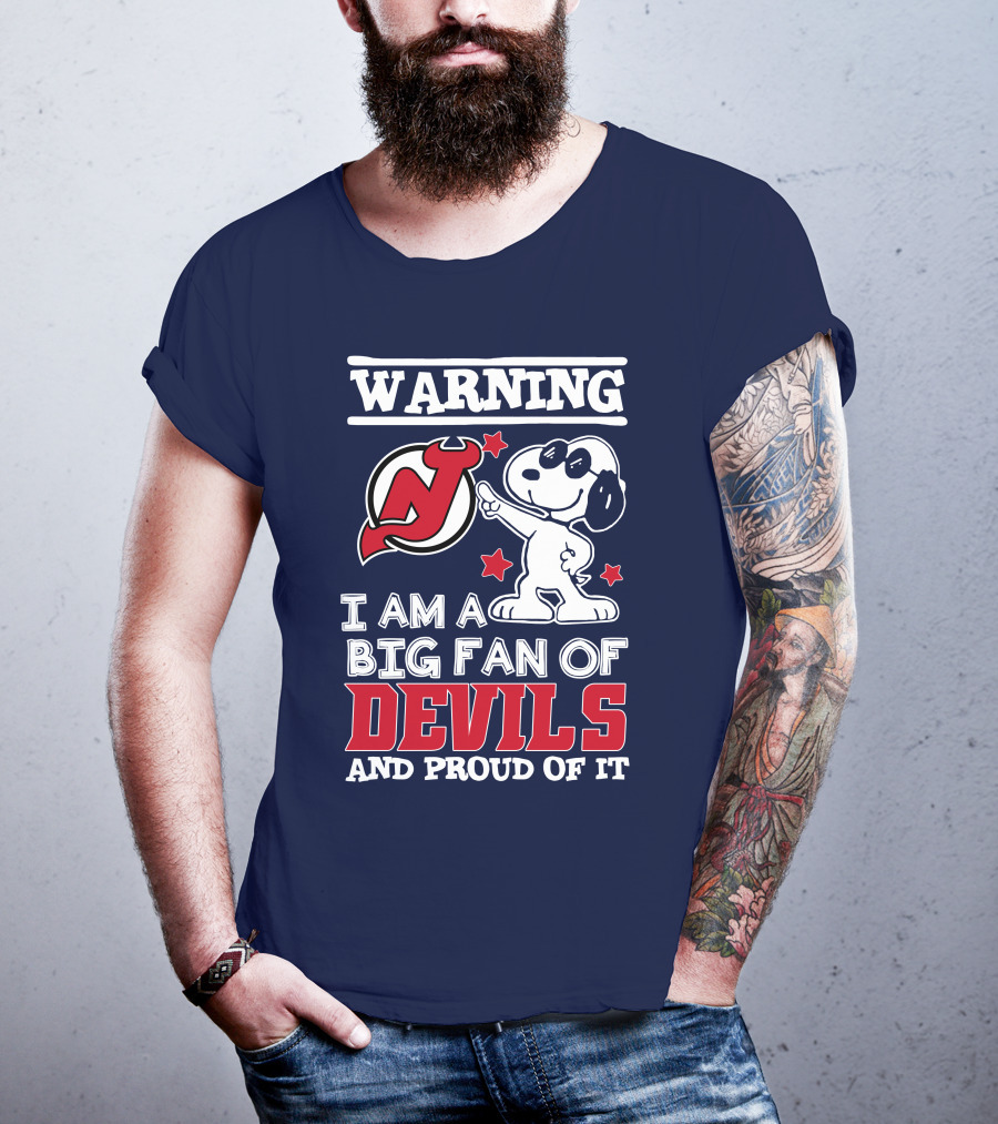 Warning New Jersey Devils Big Fan And Proud Of It T-Shirt