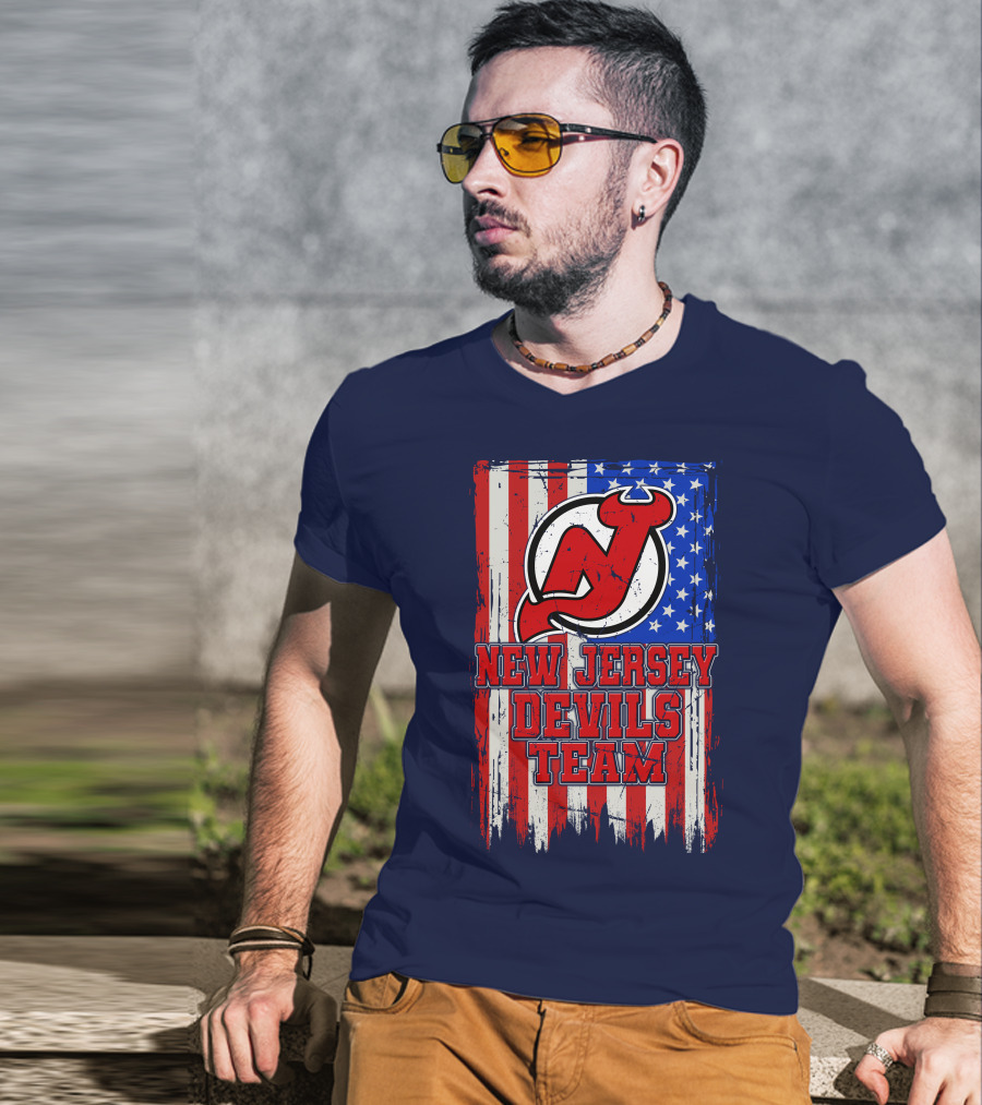 New Jersey Devils Team American Flag T-Shirt