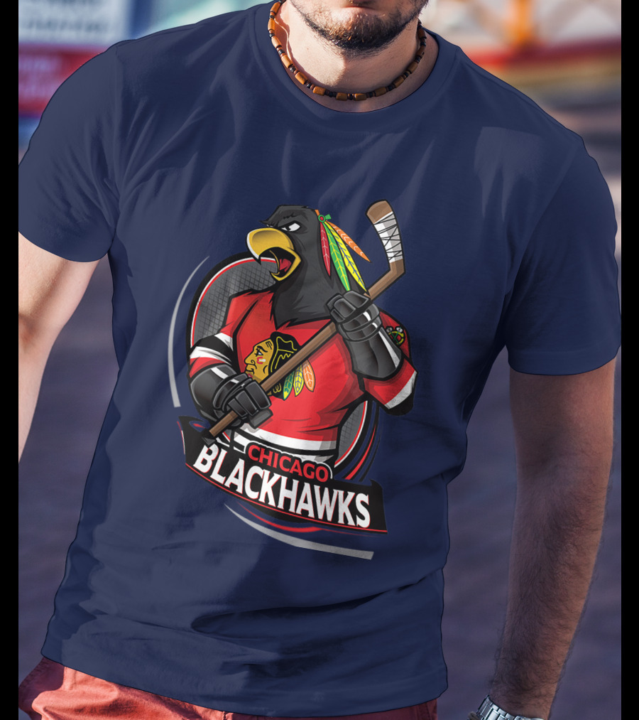 Chicago Blackhawks Hockey Logo Bird Mascot T-Shirt