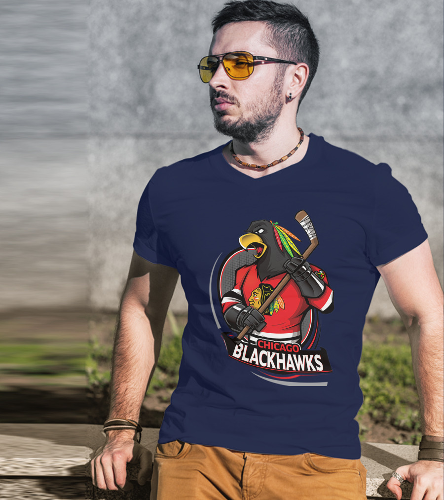 Chicago Blackhawks Hockey Logo Bird Mascot T-Shirt