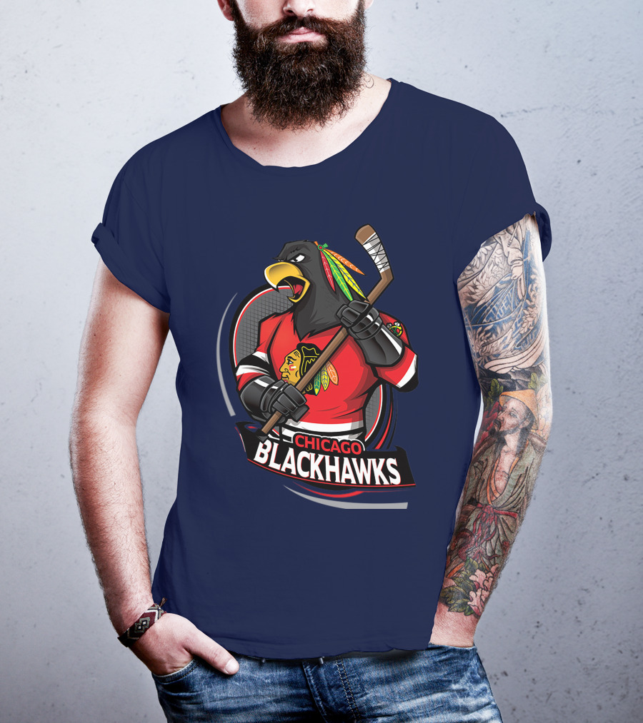 Chicago Blackhawks Hockey Logo Bird Mascot T-Shirt