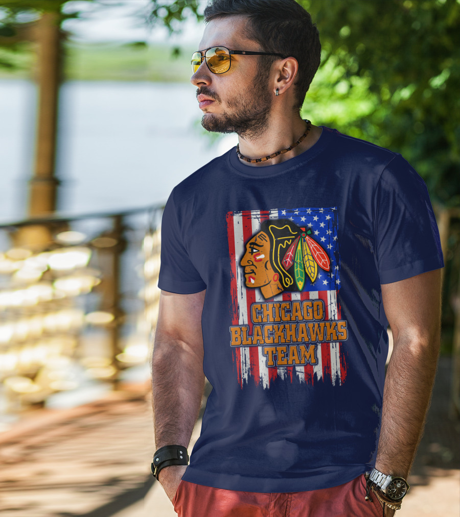 Chicago Blackhawks Team American Flag T-Shirt