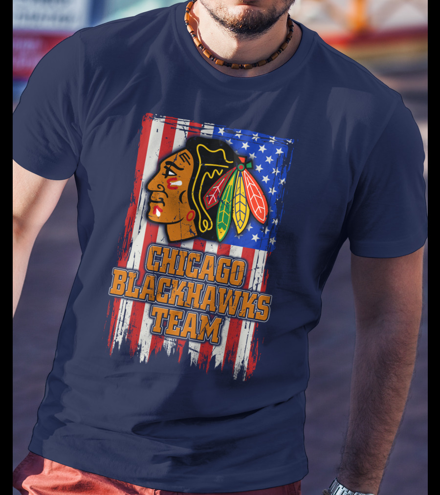 Chicago Blackhawks Team American Flag T-Shirt
