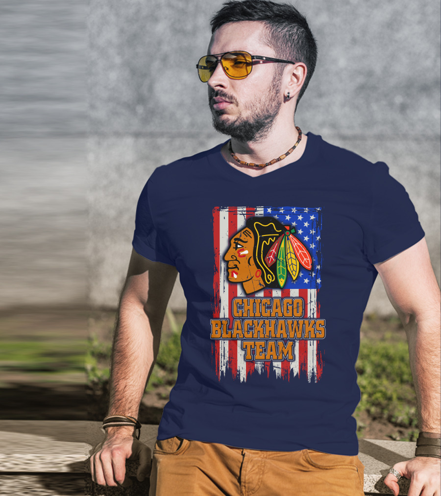 Chicago Blackhawks Team American Flag T-Shirt