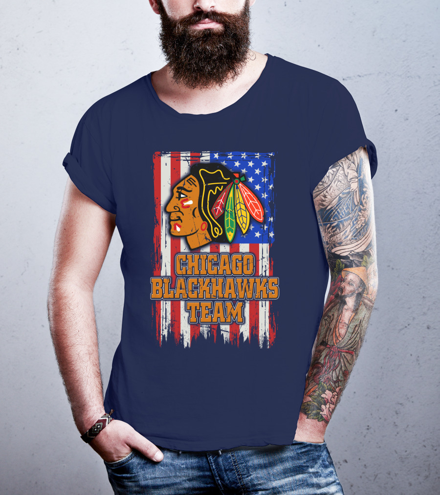 Chicago Blackhawks Team American Flag T-Shirt