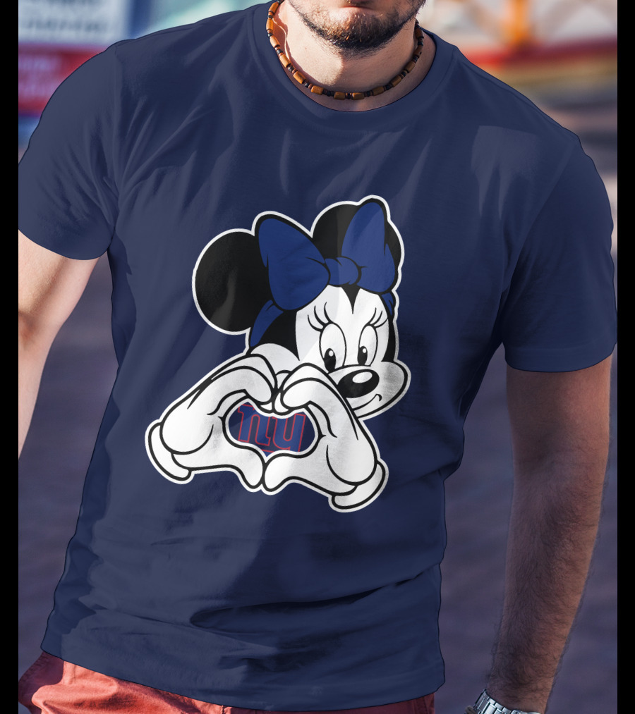 Minnie Mouse Heart Hands New York Giants Nfl Collaboration T-Shirt