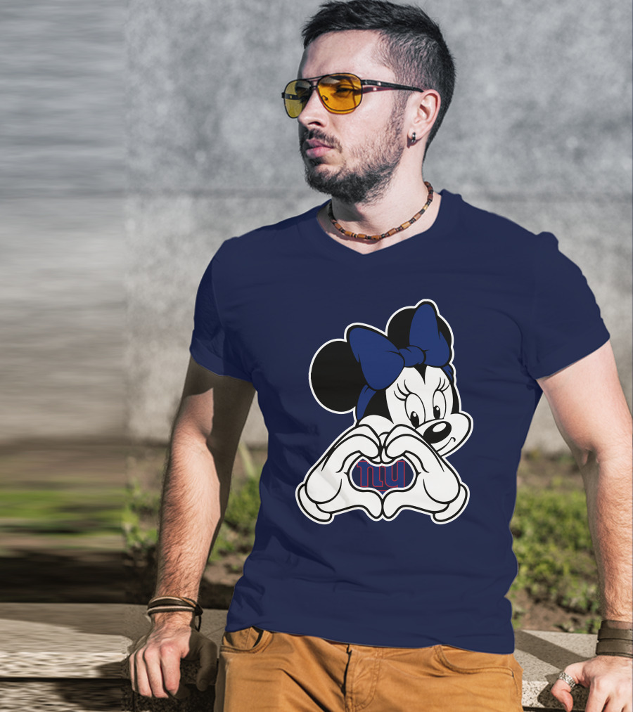 Minnie Mouse Heart Hands New York Giants Nfl Collaboration T-Shirt