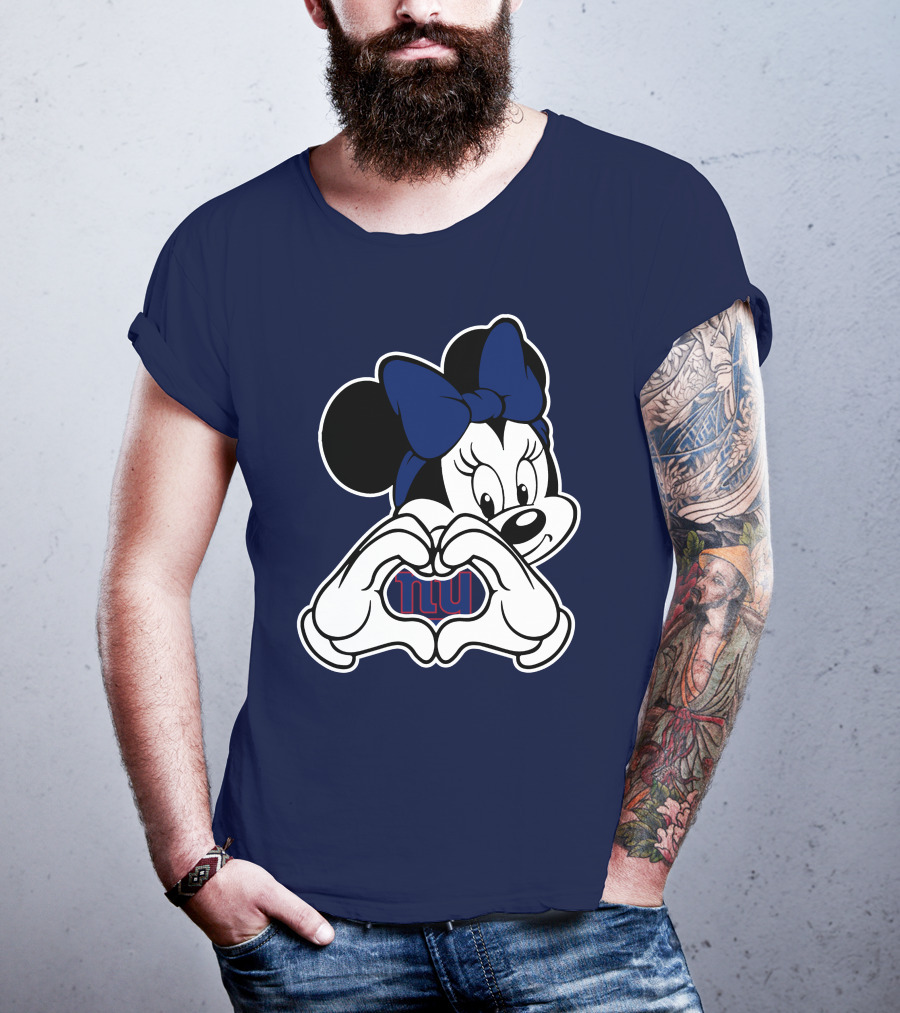 Minnie Mouse Heart Hands New York Giants Nfl Collaboration T-Shirt