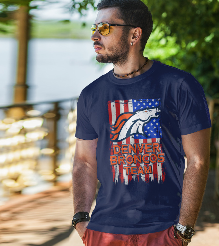 Denver Broncos Team American Flag T-Shirt