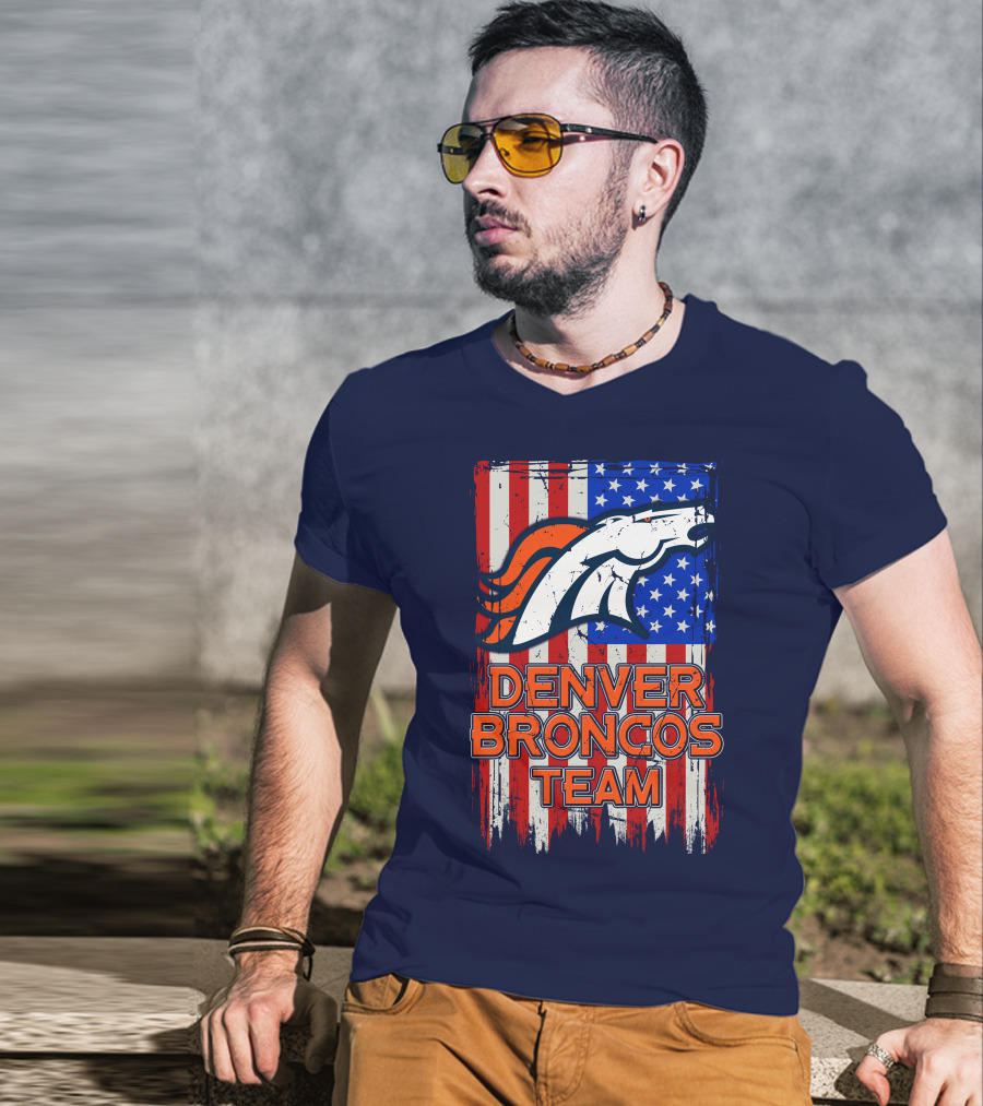 Denver Broncos Team American Flag T-Shirt