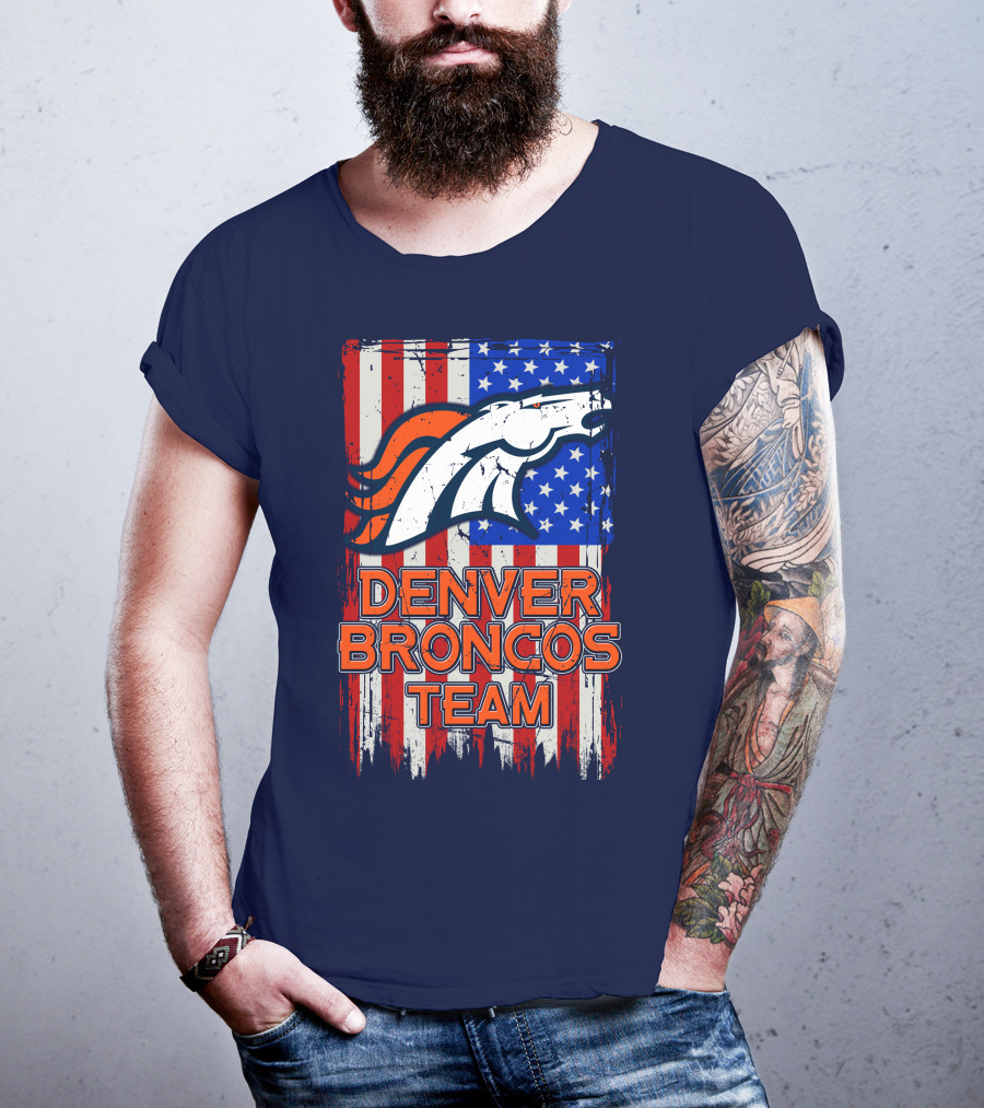 Denver Broncos Team American Flag T-Shirt