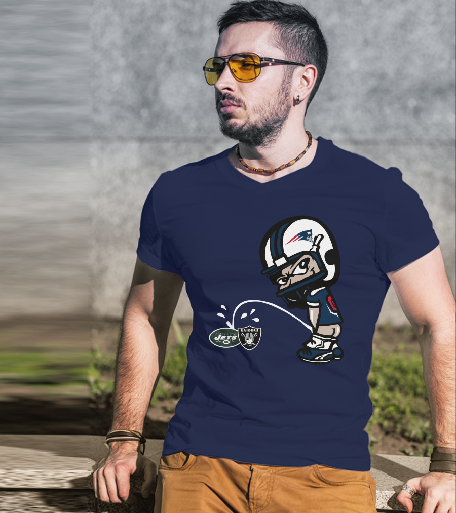 New England Patriots Jets Raiders Rivalry Cartoon T-Shirt