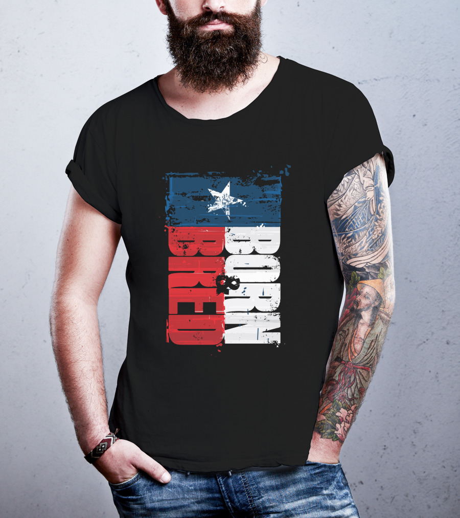 Born & Bred Texas Flag Star Grunge Style T-Shirt