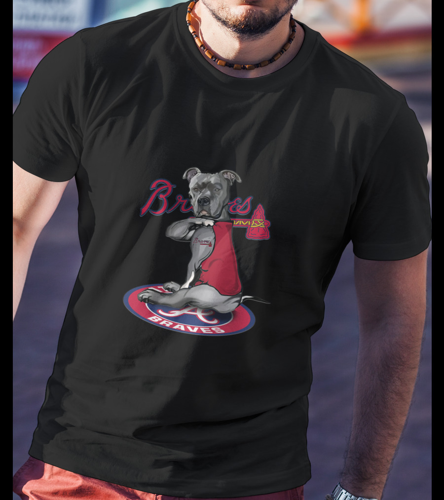 Braves Dog Red Jersey Atlanta Braves Pitbull T-Shirt