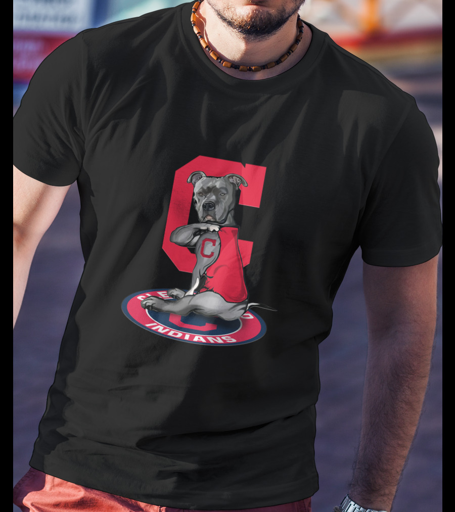 Cleveland Indians Pitbull With Red C T-Shirt