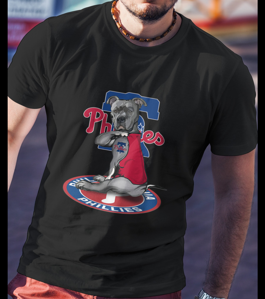 Philadelphia Phillies Dog In Red Shirt Sitting On T-Shirt