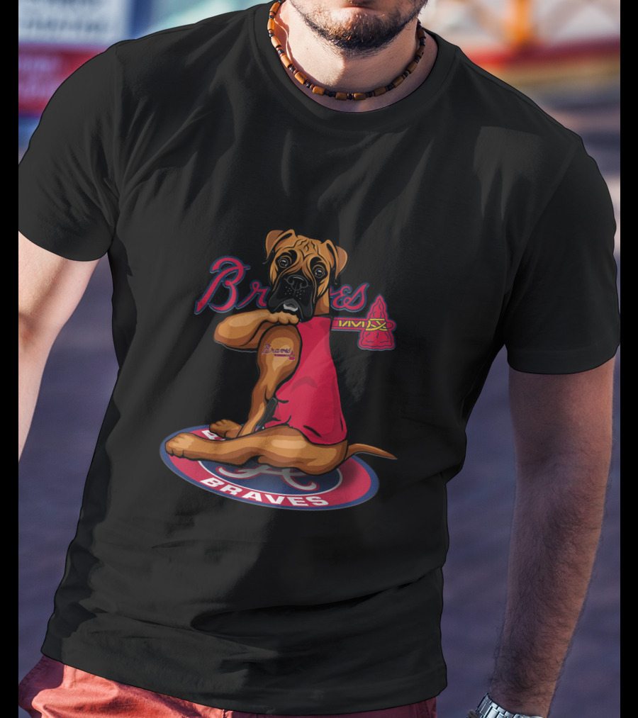 Braves Boxer Dog With Braves Tattoo And Tomahawk On Atlanta Braves T-Shirt