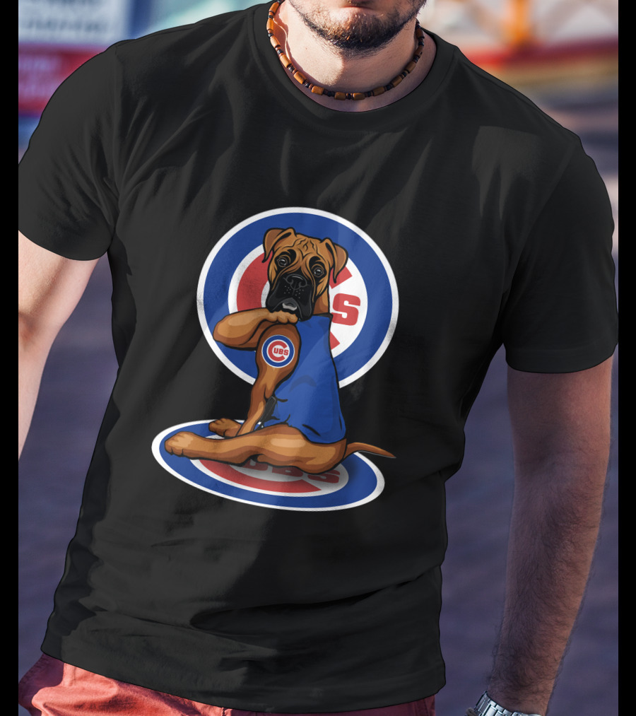 Chicago Cubs Boxer Dog With Logo Fan Gear T-Shirt