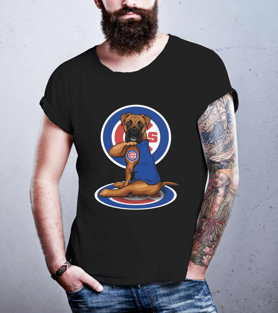Chicago Cubs Boxer Dog With Logo Fan Gear T-Shirt