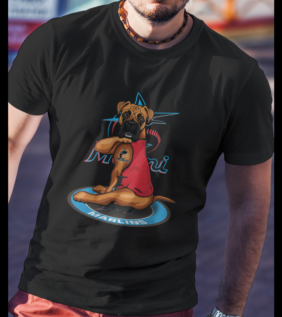 Miami Marlins Dog With Marlins Logo On A Star T-Shirt