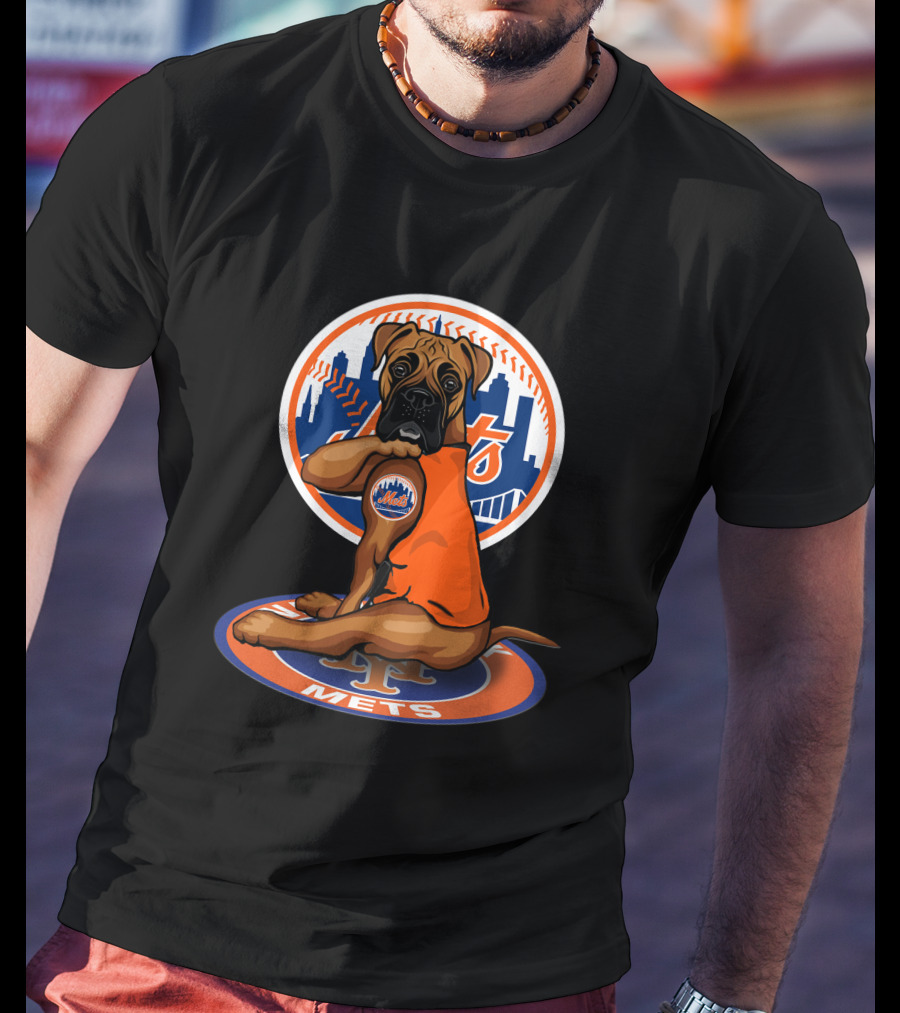 New York Mets Boxer Dog Skyline Baseball 18 T-Shirt