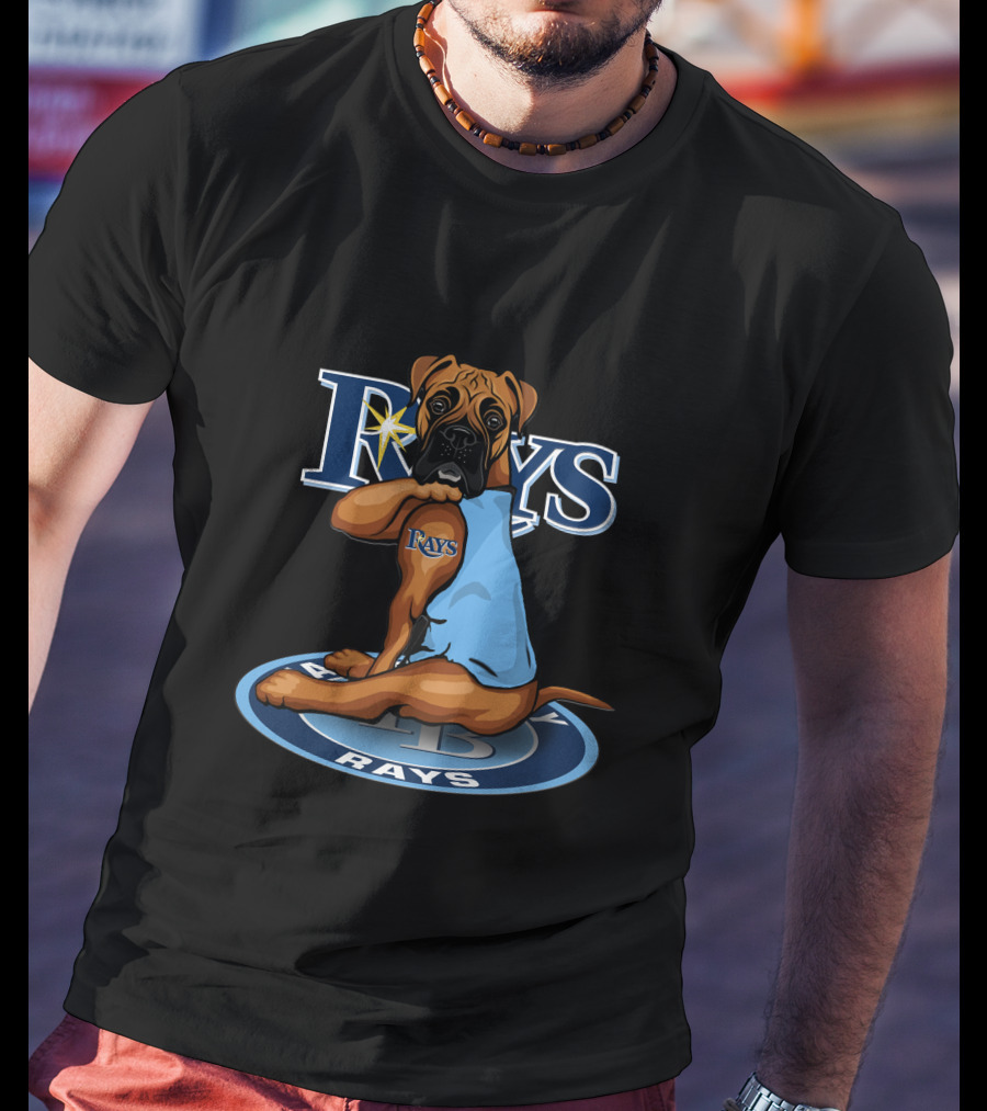 Rays Baseball Dog With Tampa Bay Logo And Blue Jersey T-Shirt