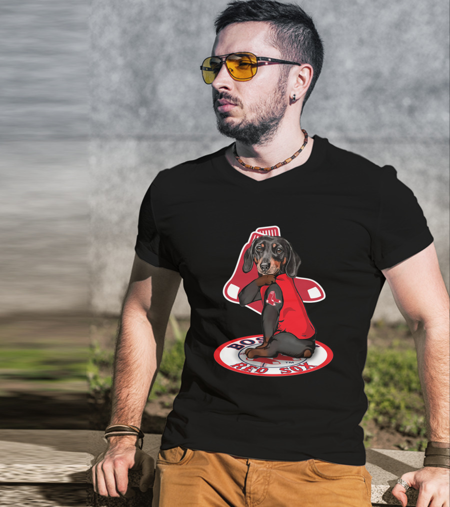 Boston Red Sox Dachshund Sitting On Logo Sox Shirt T-Shirt