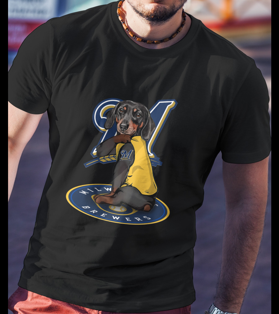 Milwaukee Brewers 94 Dachshund Baseball Player T-Shirt