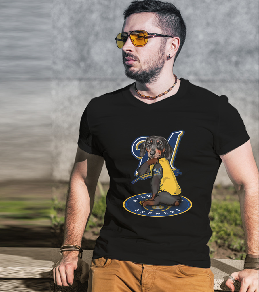 Milwaukee Brewers 94 Dachshund Baseball Player T-Shirt