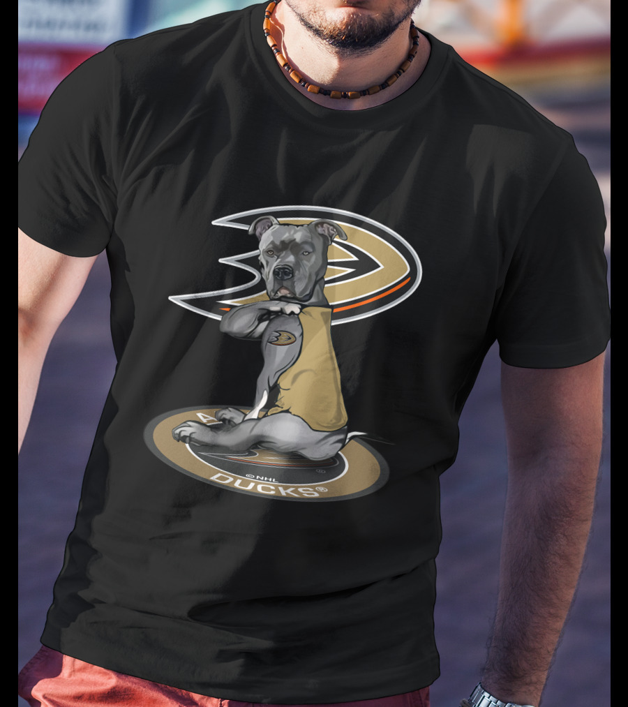 Anaheim Ducks Nhl Logo With Dog Wearing Jersey T-Shirt
