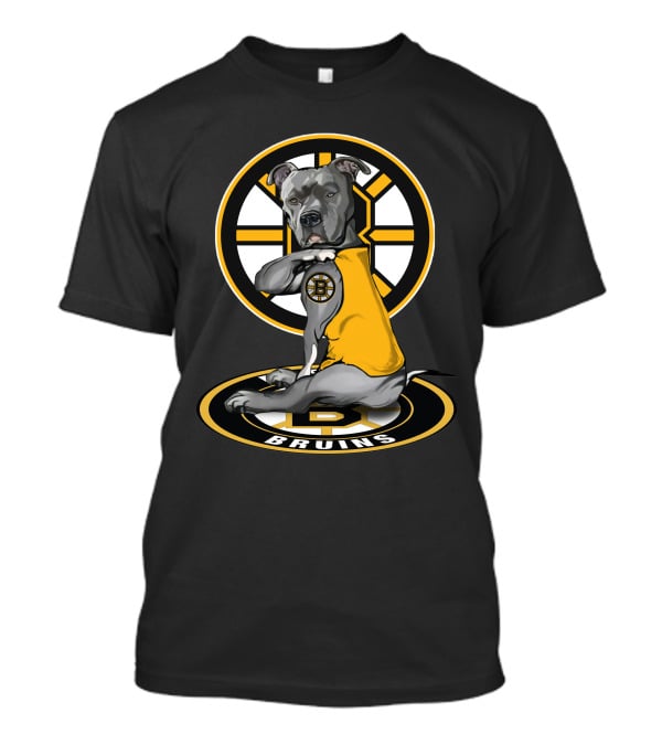 Boston Bruins Dog With Yellow Jersey And Hockey T-Shirt