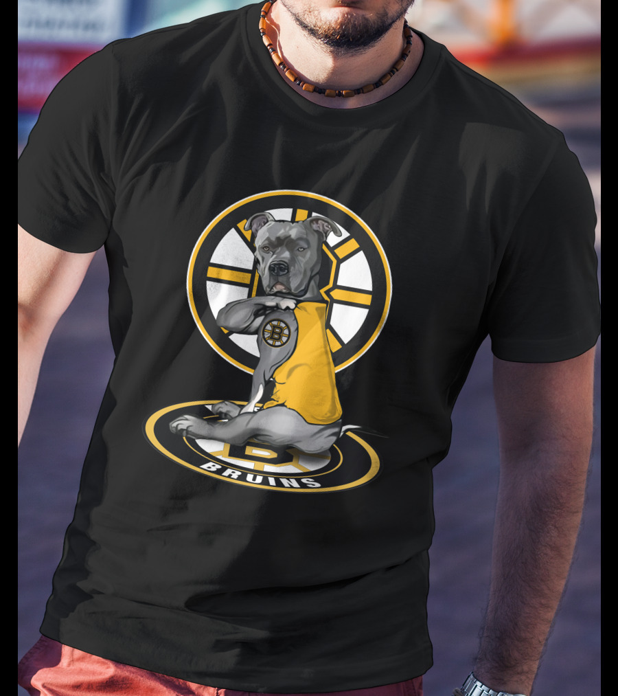 Boston Bruins Dog With Yellow Jersey And Hockey T-Shirt