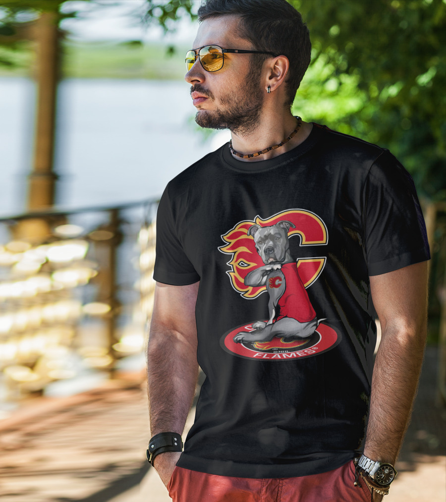 Calgary Flames Dog Logo Nhl T-Shirt