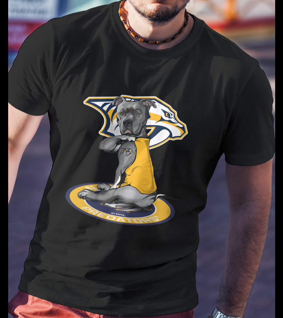 Nashville Predators Dog With Logo And NHL Branding T-Shirt