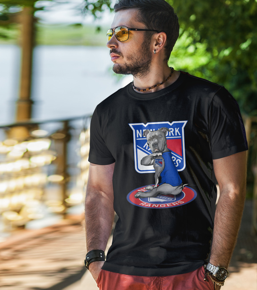 New York Rangers Dog Wearing Blue Jersey T-Shirt