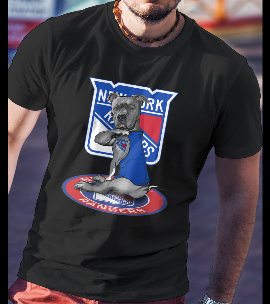 New York Rangers Dog Wearing Blue Jersey T-Shirt