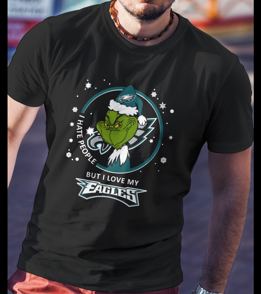 I Hate People But I Love My Philadelphia Eagles Grinch Holiday Snowflakes T-Shirt