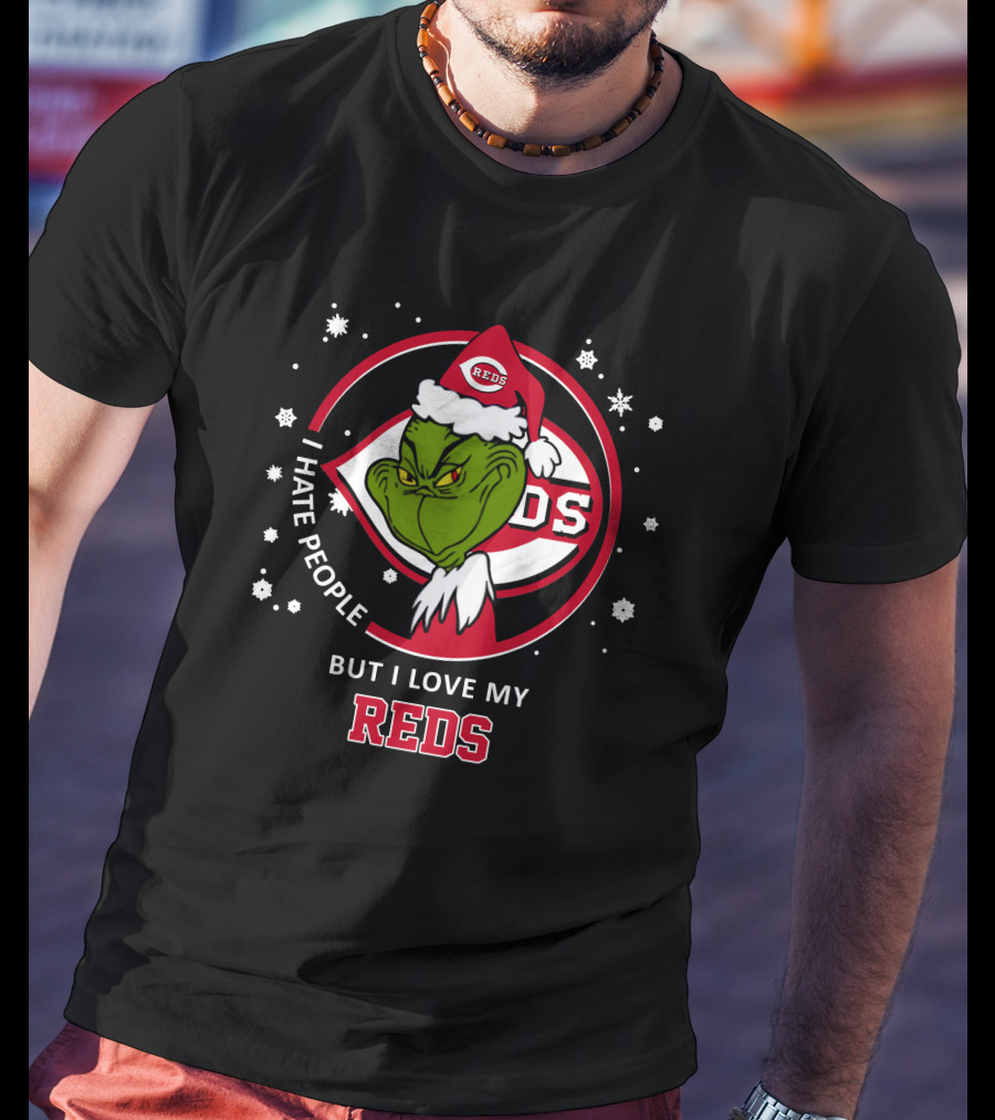 I Hate People But I Love My Cincinnati Reds Grinch T-Shirt