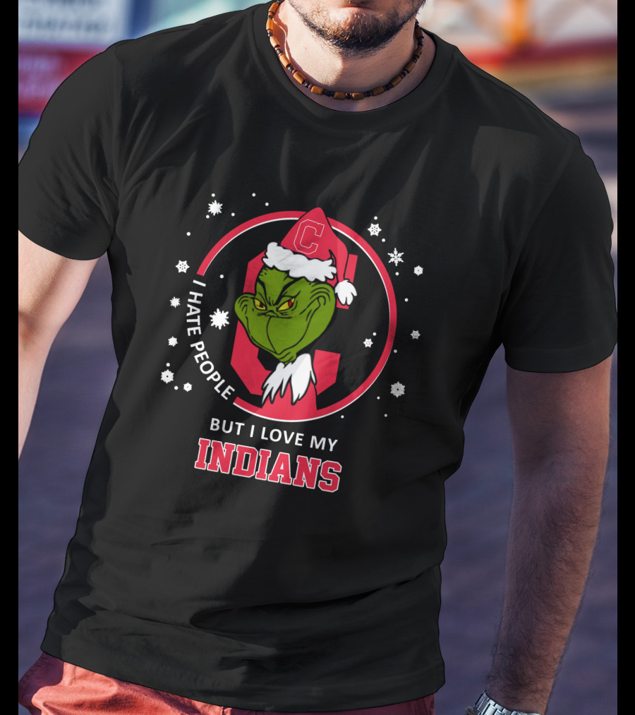 I Hate People But I Love My Indians C Logo Grinch Santa Hat T-Shirt