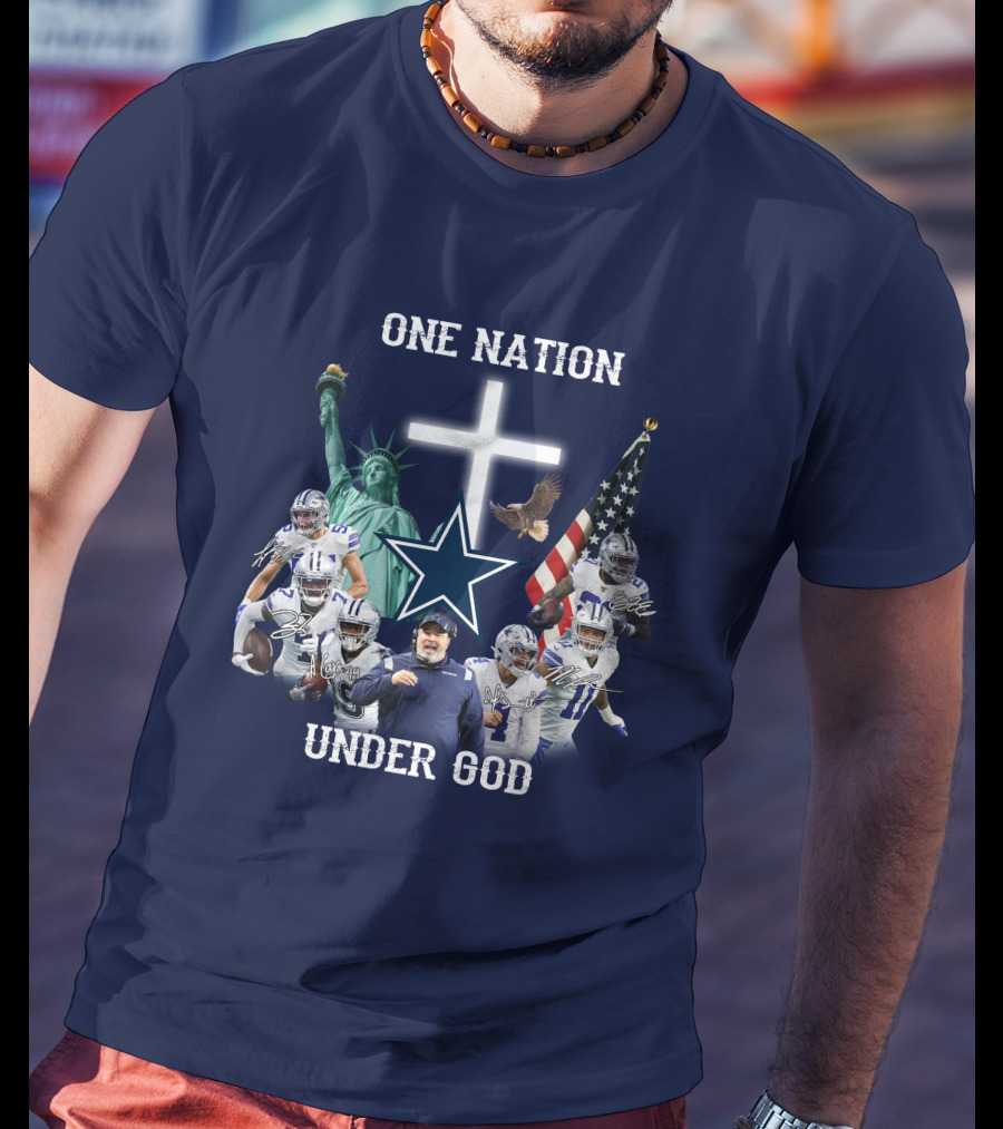 Dallas Cowboys One Nation Under God Statue Of Liberty Cross American Flag Eagle T-Shirt