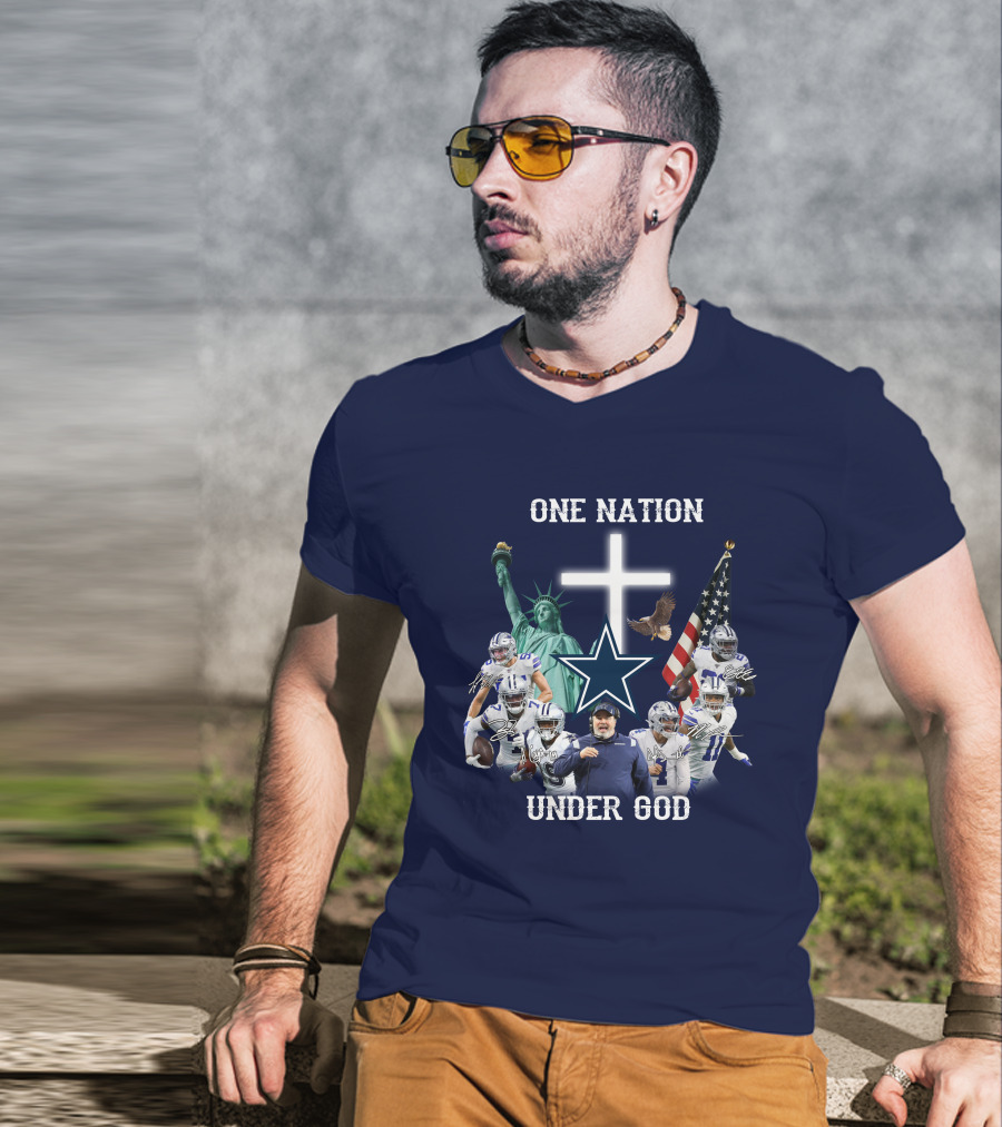 Dallas Cowboys One Nation Under God Statue Of Liberty Cross American Flag Eagle T-Shirt
