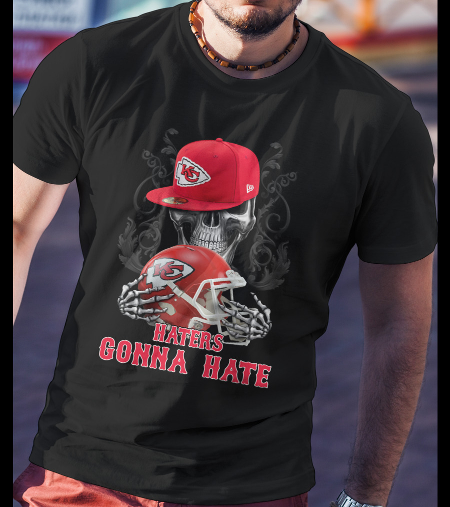 Kansas City Chiefs Haters Gonna Hate Skull With Cap And Helmet T-Shirt