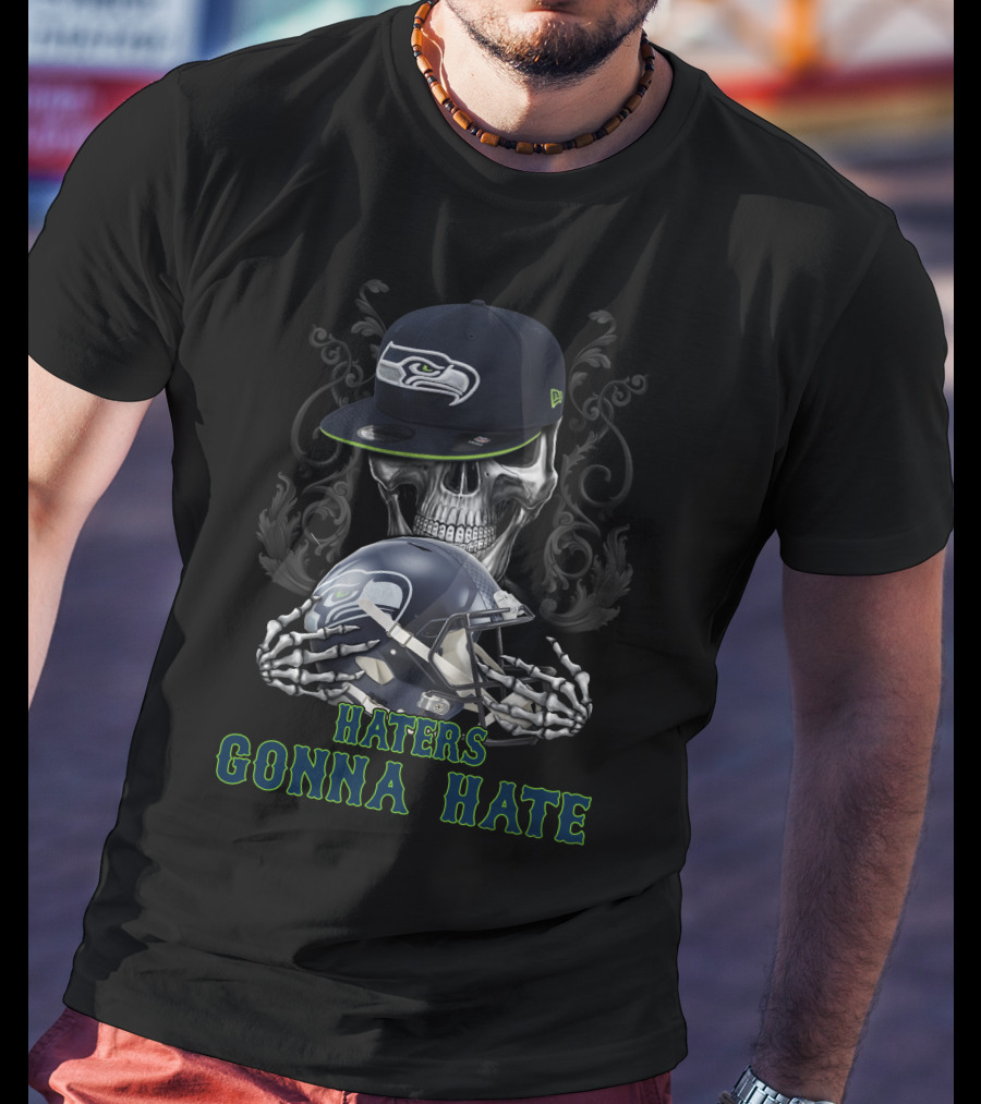 Haters Gonna Hate Seattle Seahawks Skeleton Helmet And Cap T-Shirt