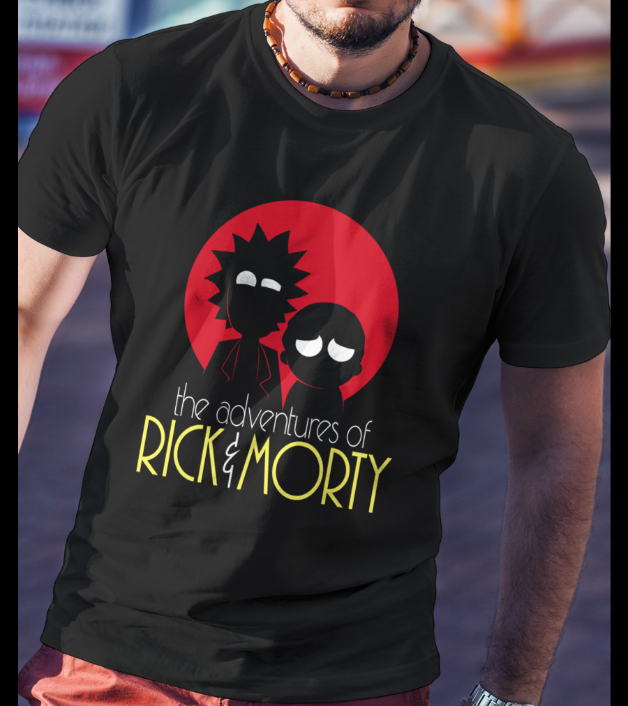 The Adventures Of Rick And Morty Silhouette With Bold Red Circle Background T-Shirt