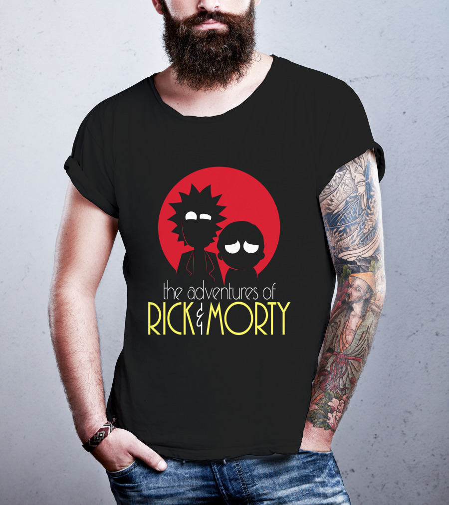The Adventures Of Rick And Morty Silhouette With Bold Red Circle Background T-Shirt