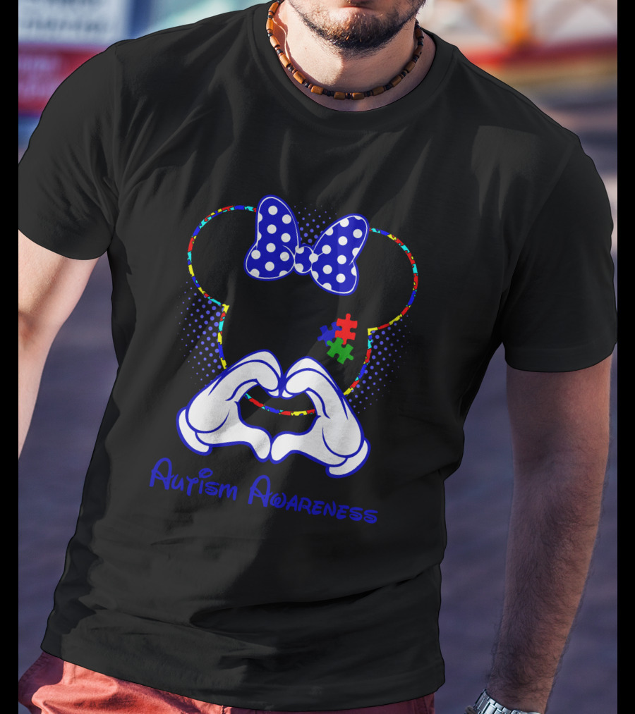Autism Awareness Minnie Mouse Puzzle Heart Hands T-Shirt