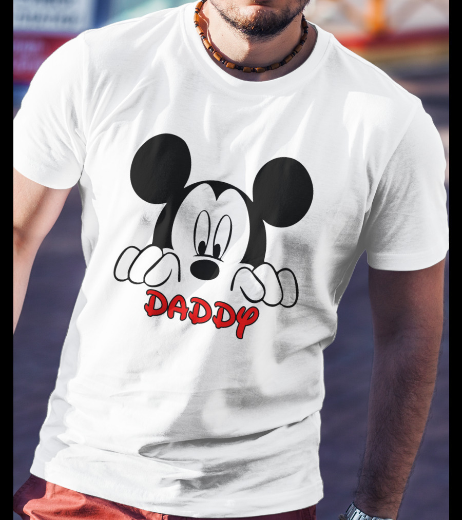 Mickey Mouse Daddy Red Text With Classic Ears T-Shirt